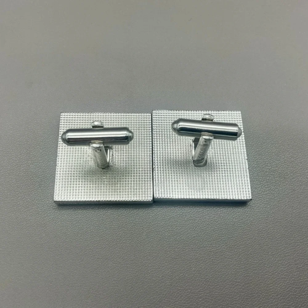 Hickok Cufflinks Vintage Fleur De Lis Pink Enamel Silver Tone Square Men's